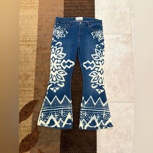 Free People Indigo Blue Denim Jeans with Brown Stitching